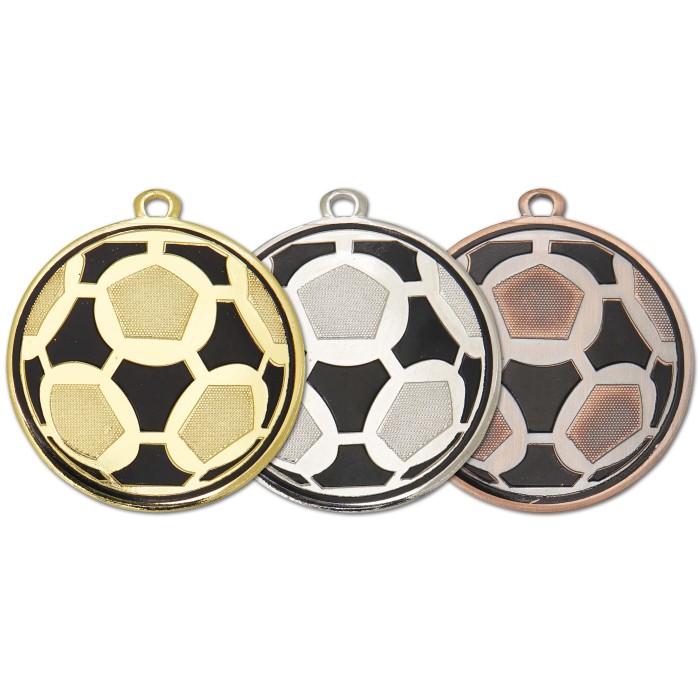 50MM FOOTBALL BALL MEDAL - GOLD, SILVER & BRONZE